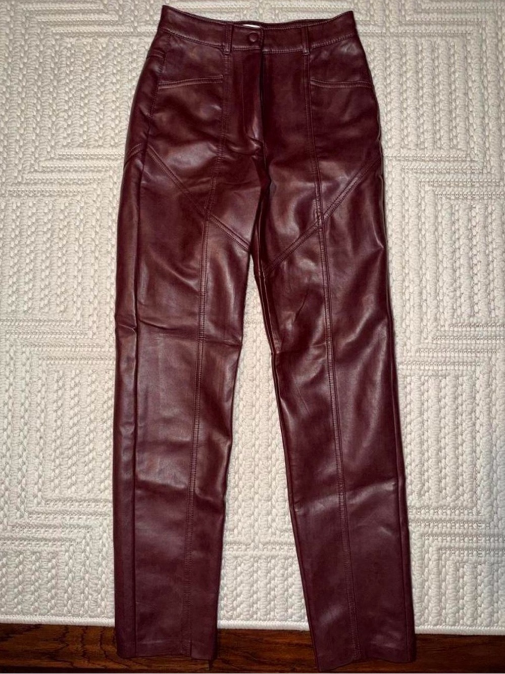 Aritzia Wilfred Burgundy Faux Leather Skinny Pants